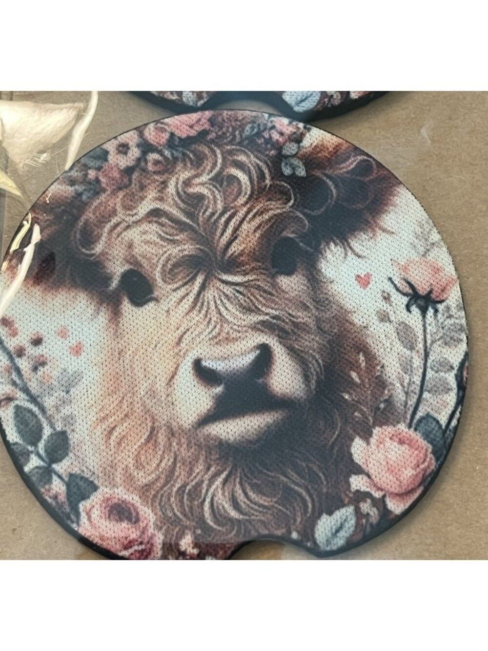Highland Cow Car Coasters Cute Set of 2 New Gift - Picture 3 of 3